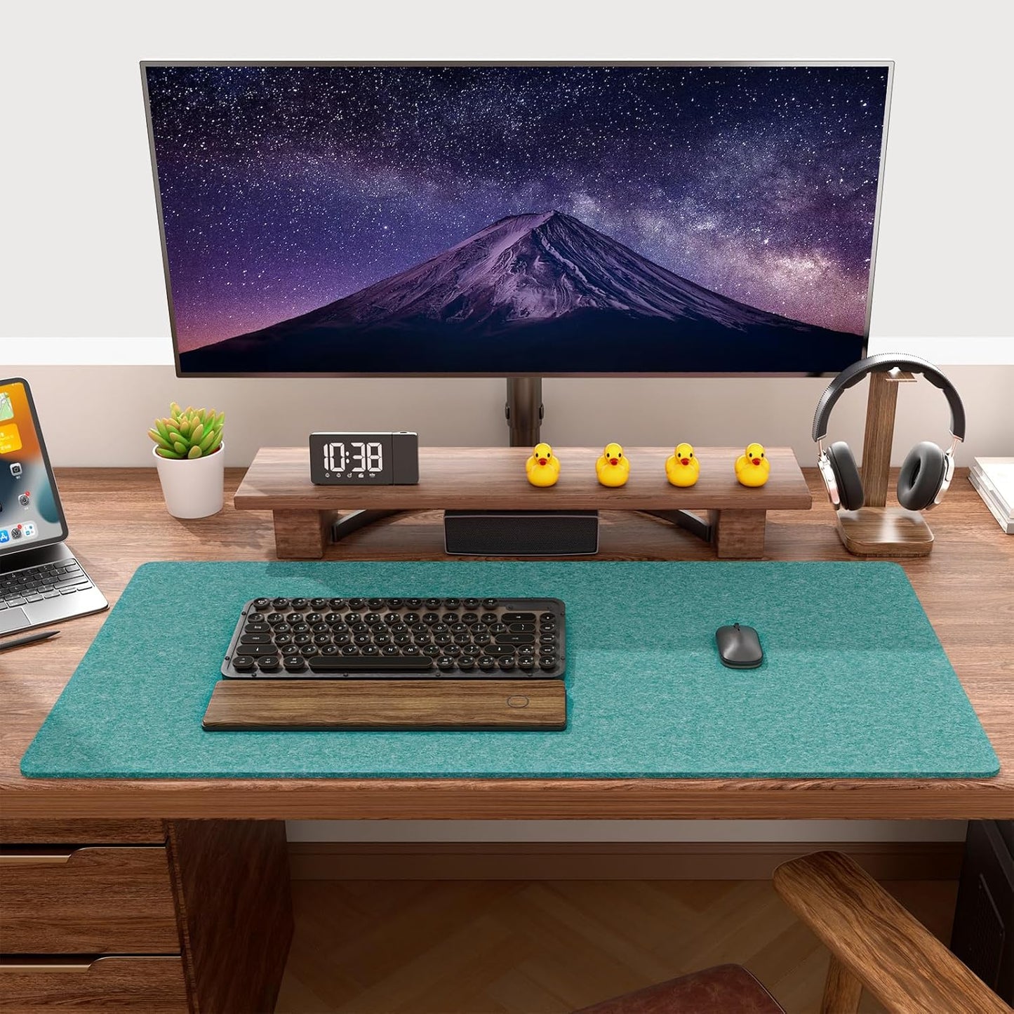Auhoahsil Felt Desk Mat, Minimalist Large Mouse Pad XXL 35.5 x 15.7 in, Desk Matt for Desktop, Keyboard, Laptop, Computer, Office, Work from Home, Gaming, White