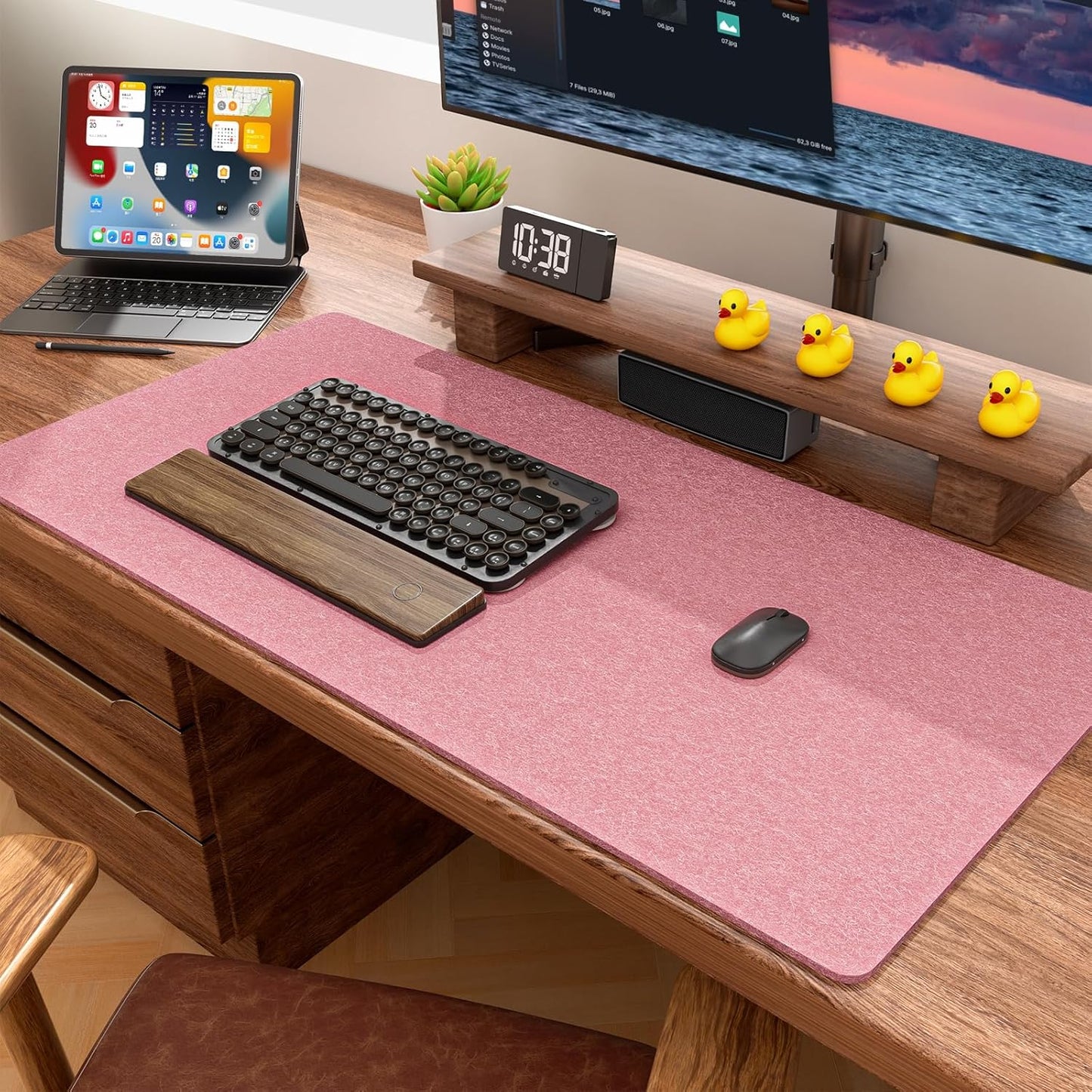 Auhoahsil Felt Desk Mat, Minimalist Large Mouse Pad XXL 35.5 x 15.7 in, Desk Matt for Desktop, Keyboard, Laptop, Computer, Office, Work from Home, Gaming, White