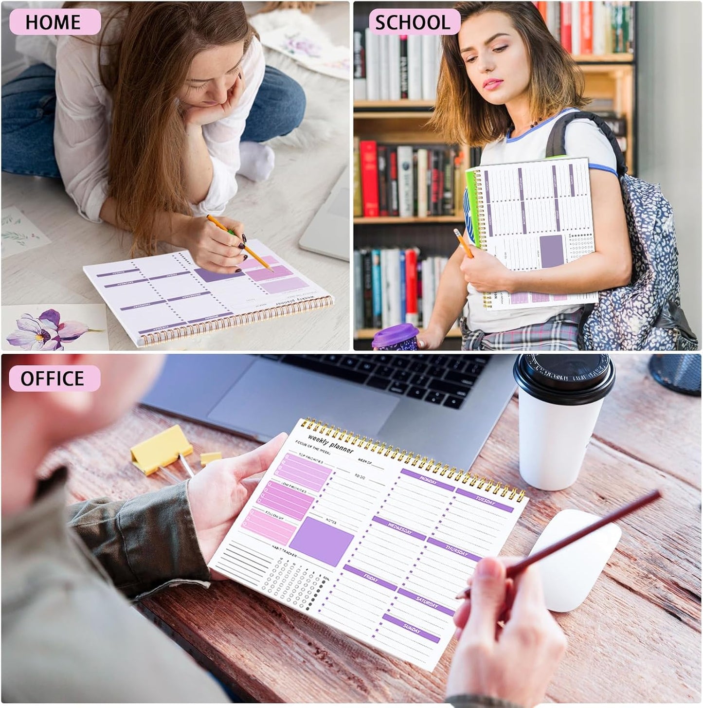 Weekly To Do List Notepad, 8.5''x11'' Weekly Desk Planner with 52 Tear Off Sheets Undated Weekly Planner Habit Tracker & Productivity Organizer for Home and Work, Pink