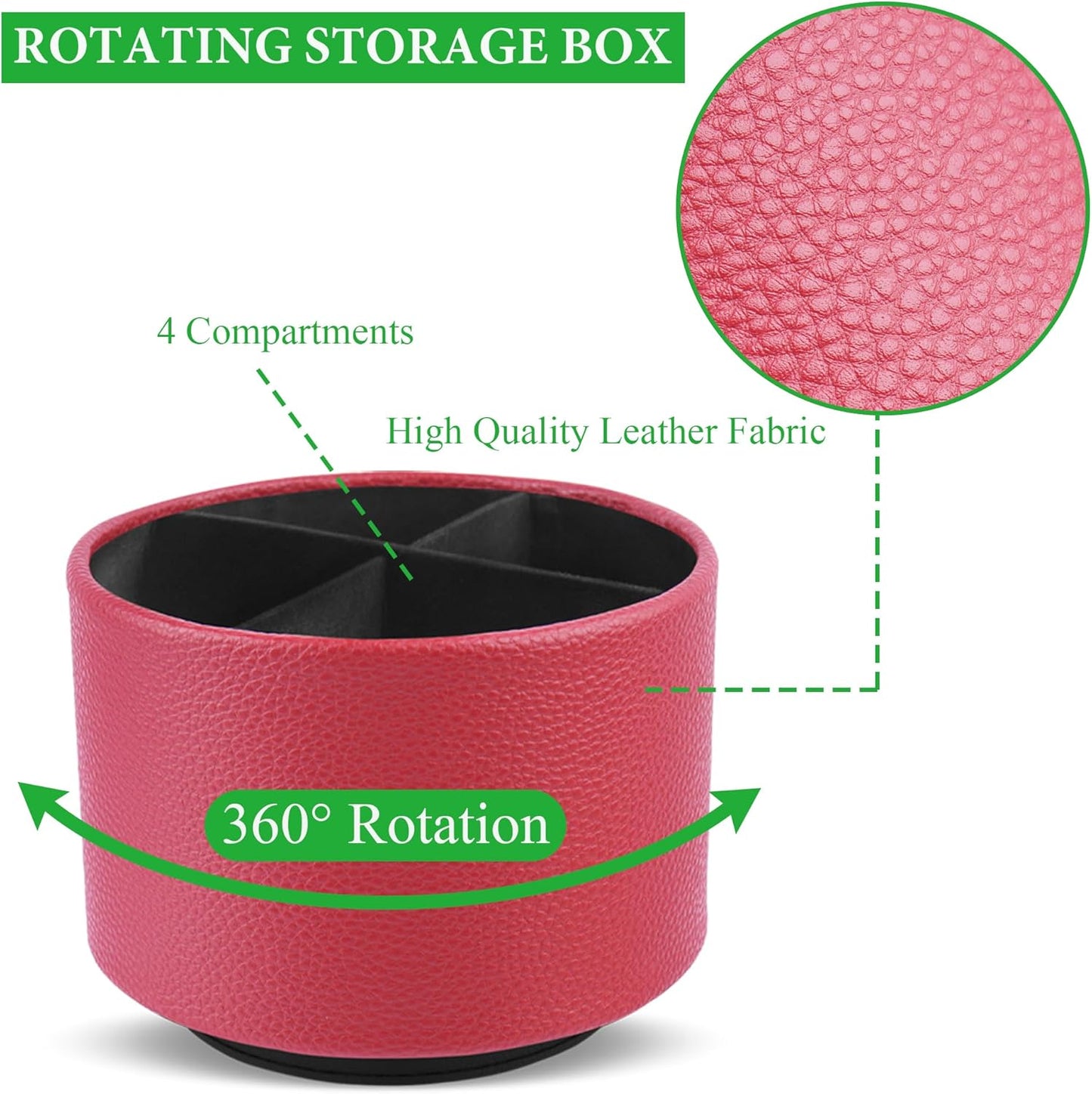 Round Leather Art Supply Organizer,Remote Control Holder,360 Degree Rotating,Multi-Functional Pencil Holder,4 Compartments Desktop Stationary Organizer(1-Fractal Flower) | Round - Colors B