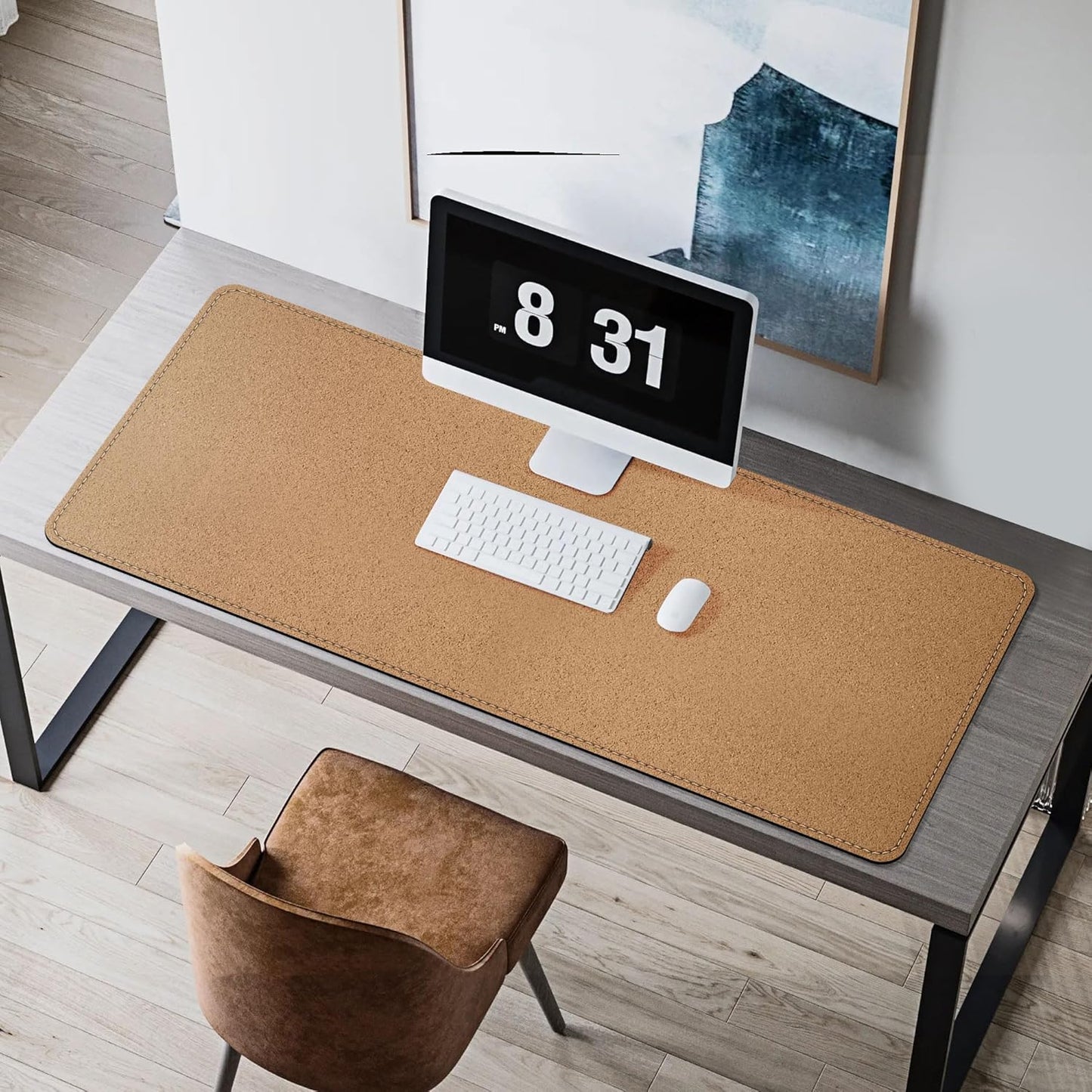 Chihein 2XL 35" x 16" Cork & PU Leather Desk Mat, Dual Sided Desk Pad Protector, Waterproof Writing Blotter for Gaming, Office, Home (Black)