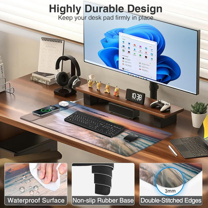 Wireless Charging Mouse Pad with Foldable Phone Holder, 31.5"x15.8" Large Desk Mat for Laptop/Keyboard, Waterproof Ultra-Smooth Surface, Non-Slip Base, Black