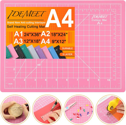 Density-upgraded 18"x12" Self Healing Cutting Mat, Idemeet Rotary Sewing Mat for Crafts, 5-Ply Blade Table Protector Cut Board for Fabric Leather Cutting Quilting Modeling Hobby Project, A3, Black