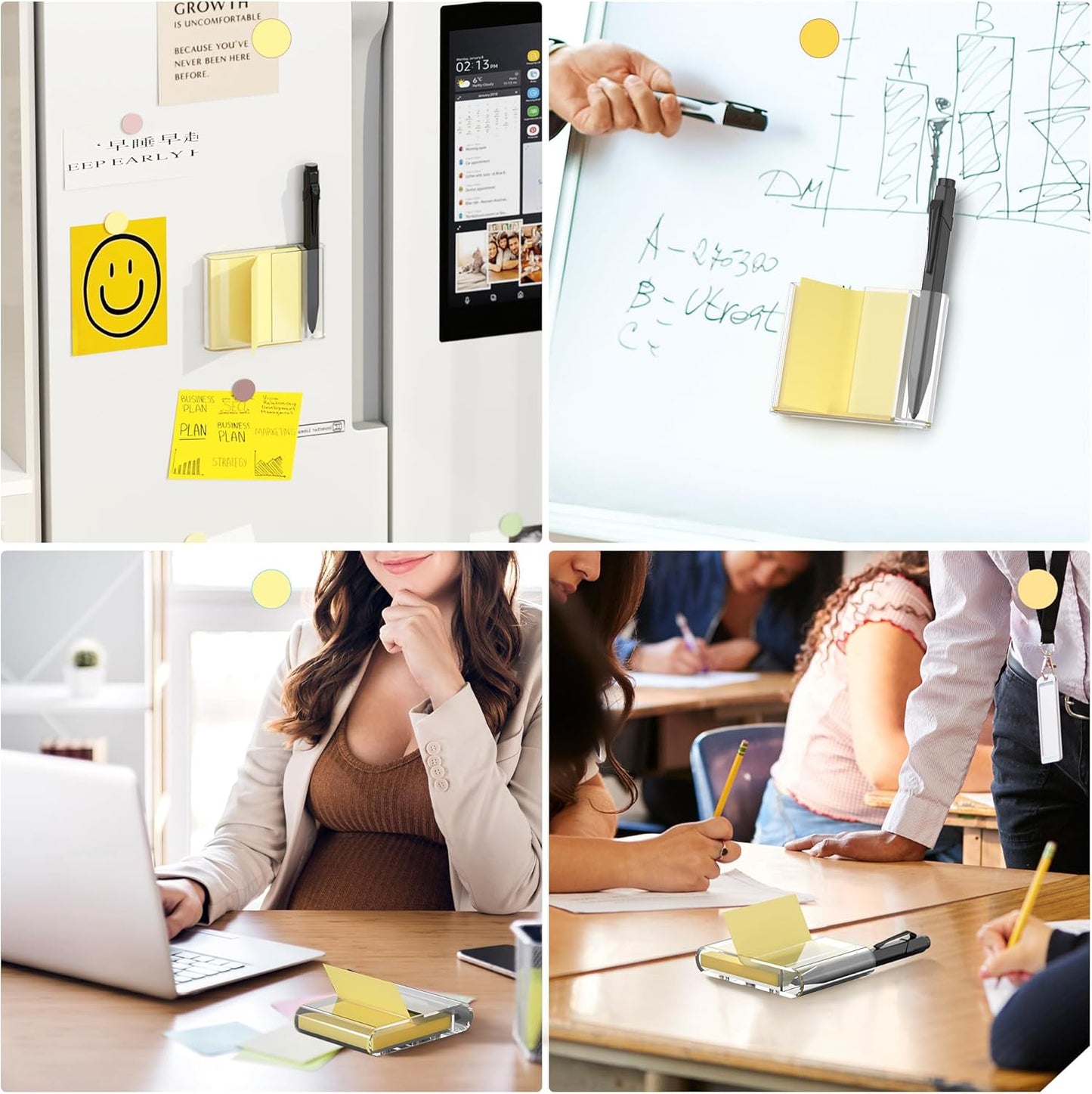 Sticky Note Dispenser, Magnetic Sticky Note Holder for Post It Notes, 3 x 3 Inch Sticky Note Pen Organizer for Office Home Classroom, Black