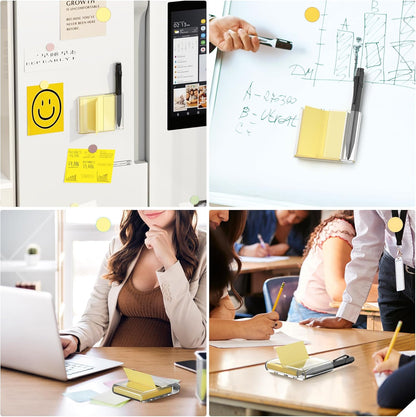 Sticky Note Dispenser, Magnetic Sticky Note Holder for Post It Notes, 3 x 3 Inch Sticky Note Pen Organizer for Office Home Classroom, Black