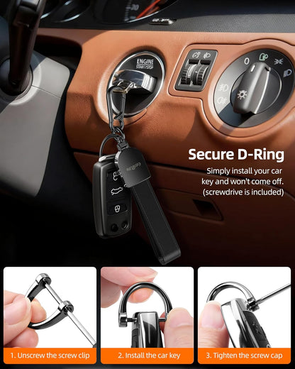 Keychain, Works with Apple Find My, Leather Car Keychain for Women and Men, Car Key Fob Holder, Key Chain with GPS Tracker, Anti-Lost Smart Keys Finder, Rechargeable, Black