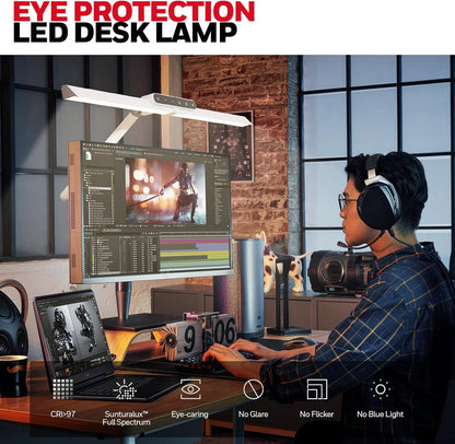 Honeywell LED Desk Lamp with Clamp - HJ1 Sunturalux Eye-Caring Clip on Lights for Home Office, 1200LM Clamp Lamp 4 Color Modes Stepless Dimming Task Desk Light for Working Black