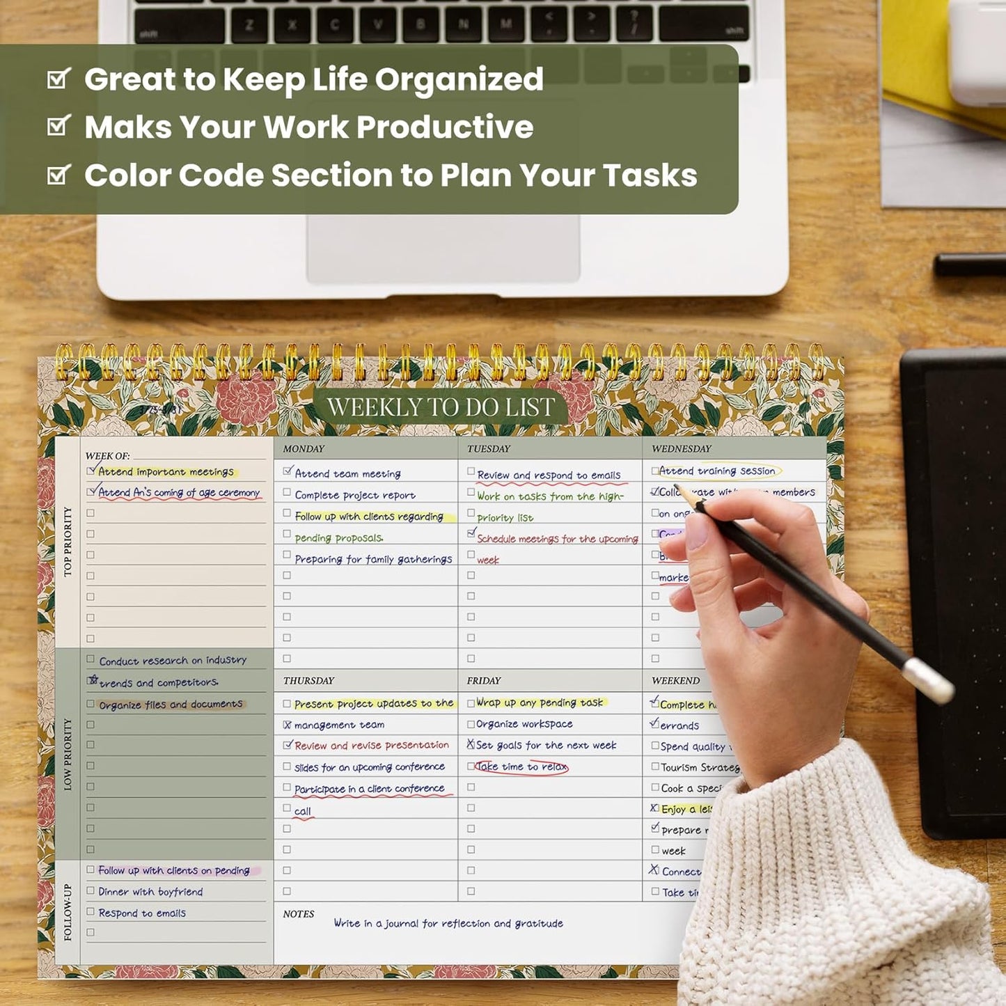 Weekly To Do List Notepad with 52 Undated Sheets（8.5"×11"）- Undated Weekly Planner Notepad for Office Desk Accessories and Supplies - Midnight Lilac