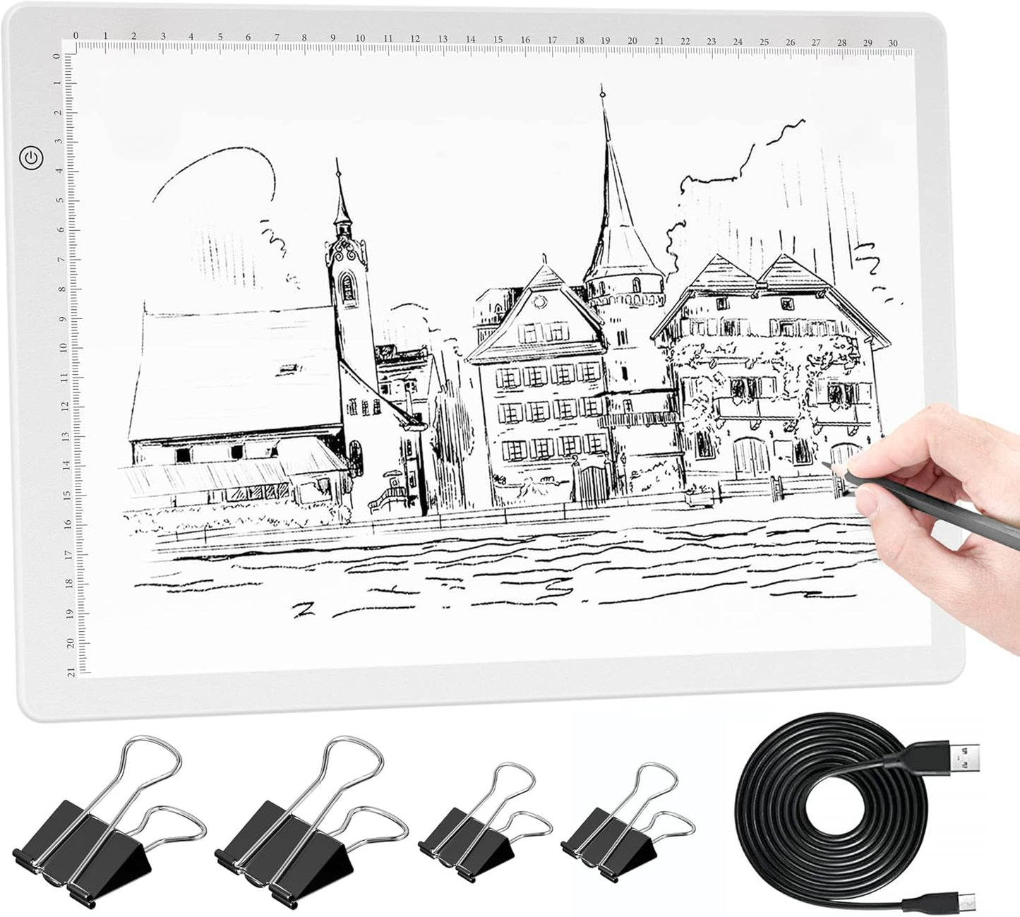 Comzler Tracing Light Board, A4 White Dimmable Brightness LED Light Table, Light Drawing Board for Tracing, Sketch Light Pad for Artists, Animation, Sketching, Stenciling