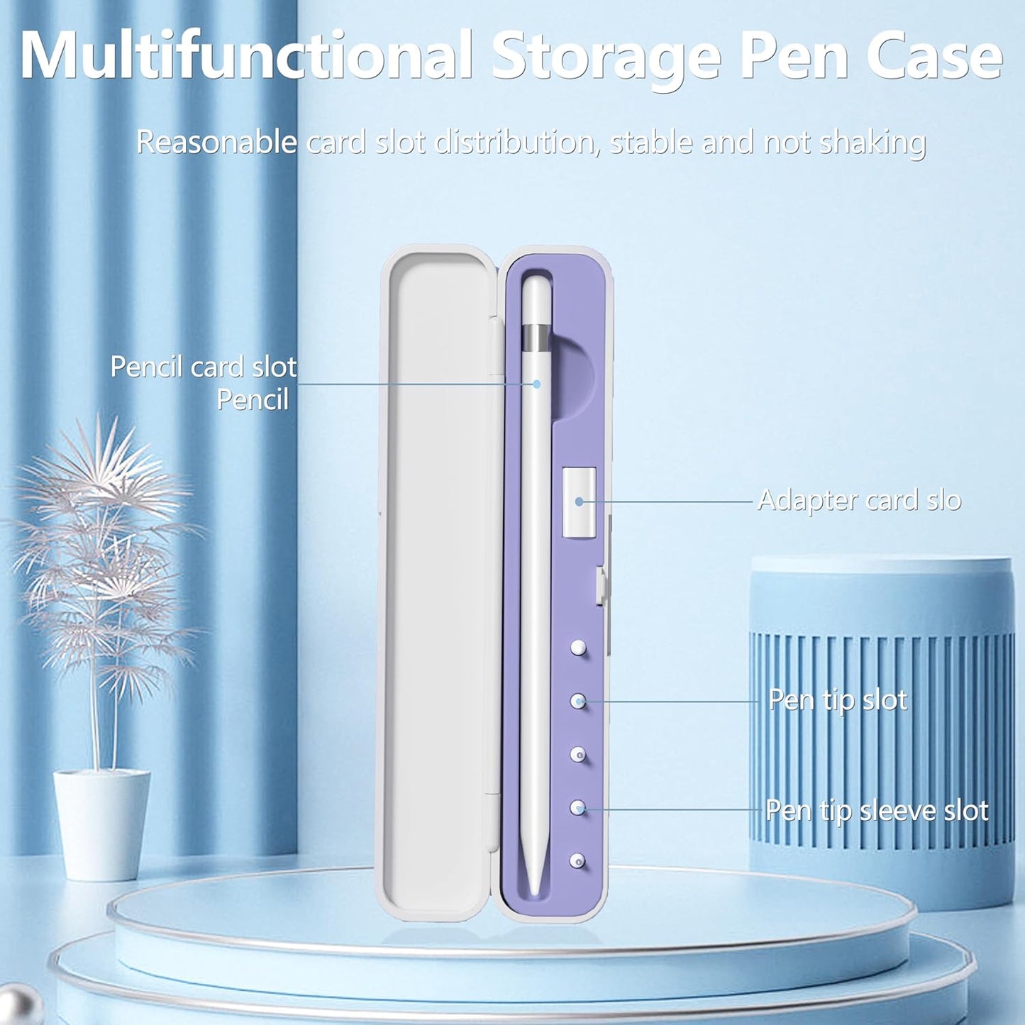 Inesore Pencil Case Compatible with Apple Pencil Pro/1st/2nd Gen/USB-C,Contain 5 Pack for Apple Pencil Tips Replacement Accessories (Purple Silicone Card Slot)