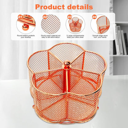 360 Degree Rotate Pen Holder for Desk Mesh Desk Pen Organizer Pencil Holder Large Capacity Accessories & Workspace Organizers for School,Home (Black, No hook)