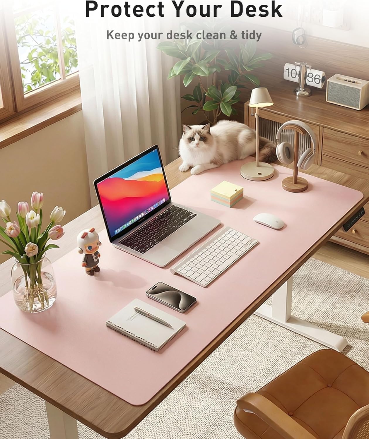 Aothia Non-Slip PU Leather Waterproof Laptop Desk Pad Protector, Blotter Mat, Writing and Mouse Pad for Office & Home, Beige, 23.6" x 13.7" - Colors A
