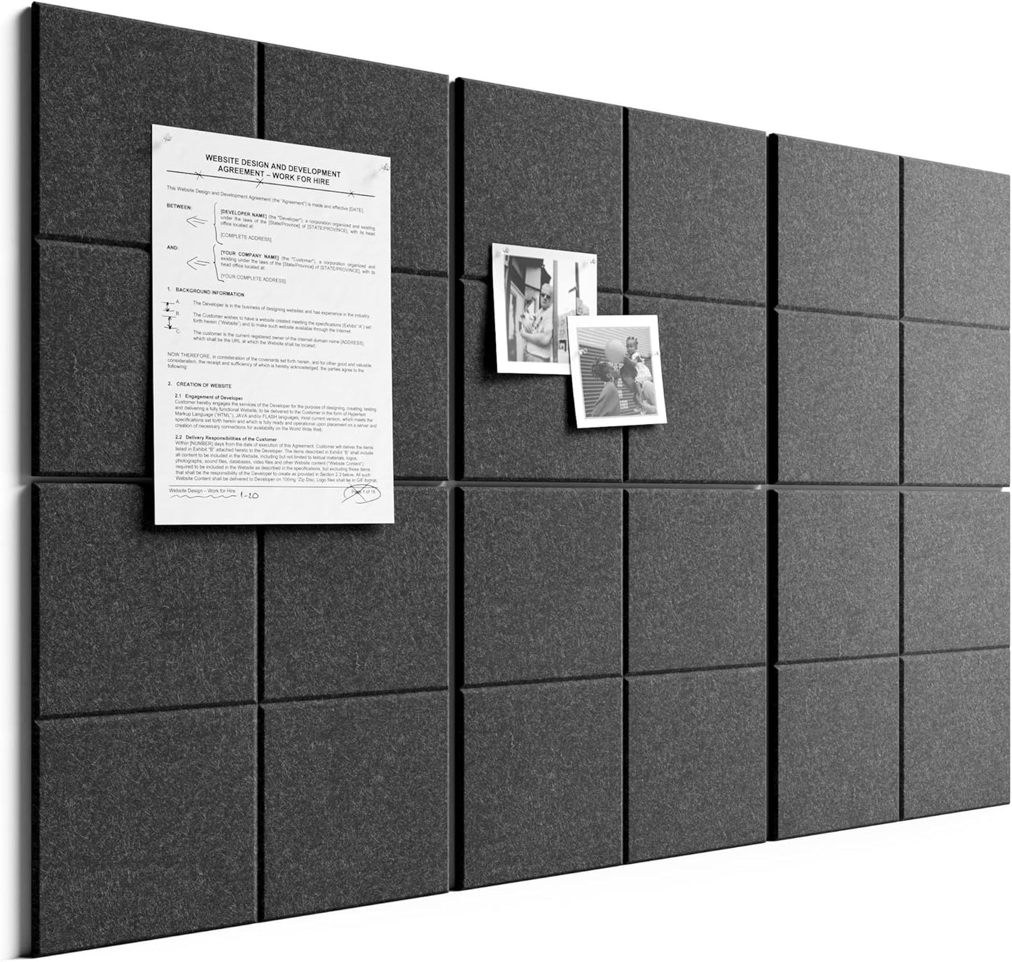 Bumusty Large Cork Board Alternative-48 x 36" Felt Bulletin Board Tiles, with 30 Pushpins, 70 Adhesive Tabs, Bold-Stripe 12-Pack, Cork Boards for Office Push Pin Board Felt Board-Carbon Blue