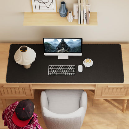 Chihein 2XL 35" x 16" Cork & PU Leather Desk Mat, Dual Sided Desk Pad Protector, Waterproof Writing Blotter for Gaming, Office, Home (Black)