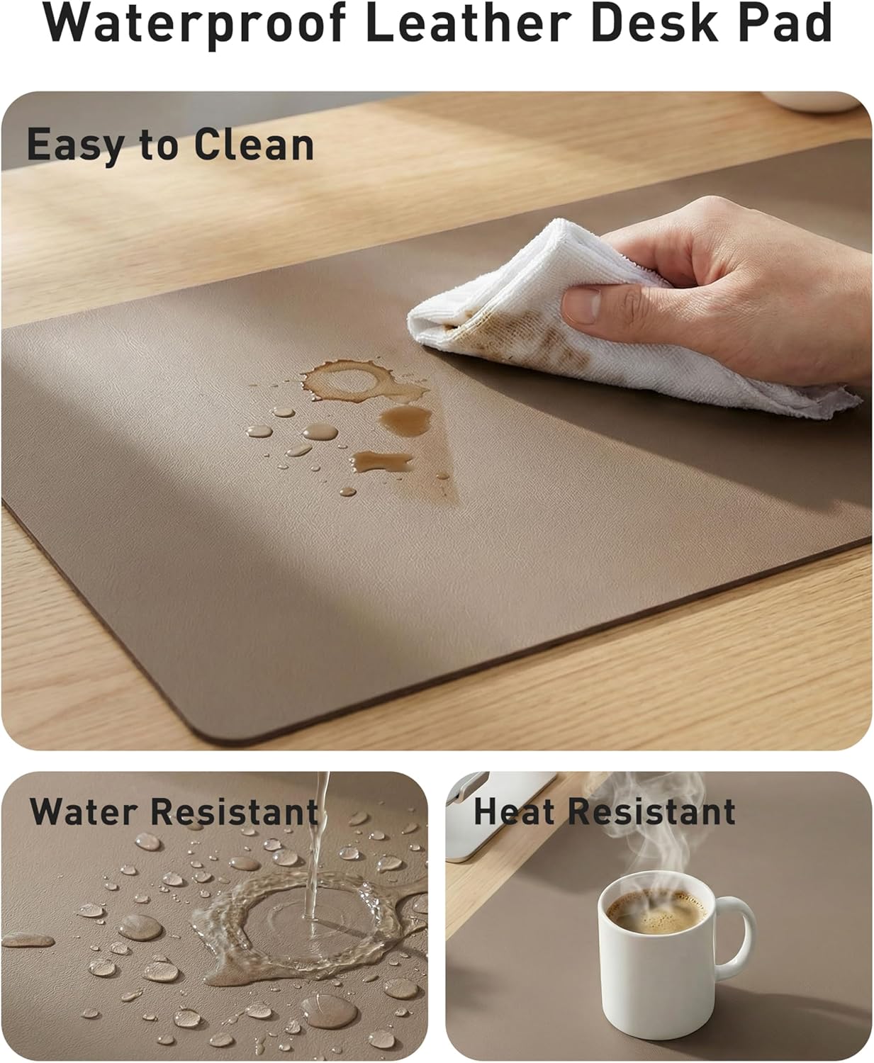Aothia Non-Slip PU Leather Waterproof Laptop Desk Pad Protector, Blotter Mat, Writing and Mouse Pad for Office & Home, Beige, 23.6" x 13.7" - Colors A