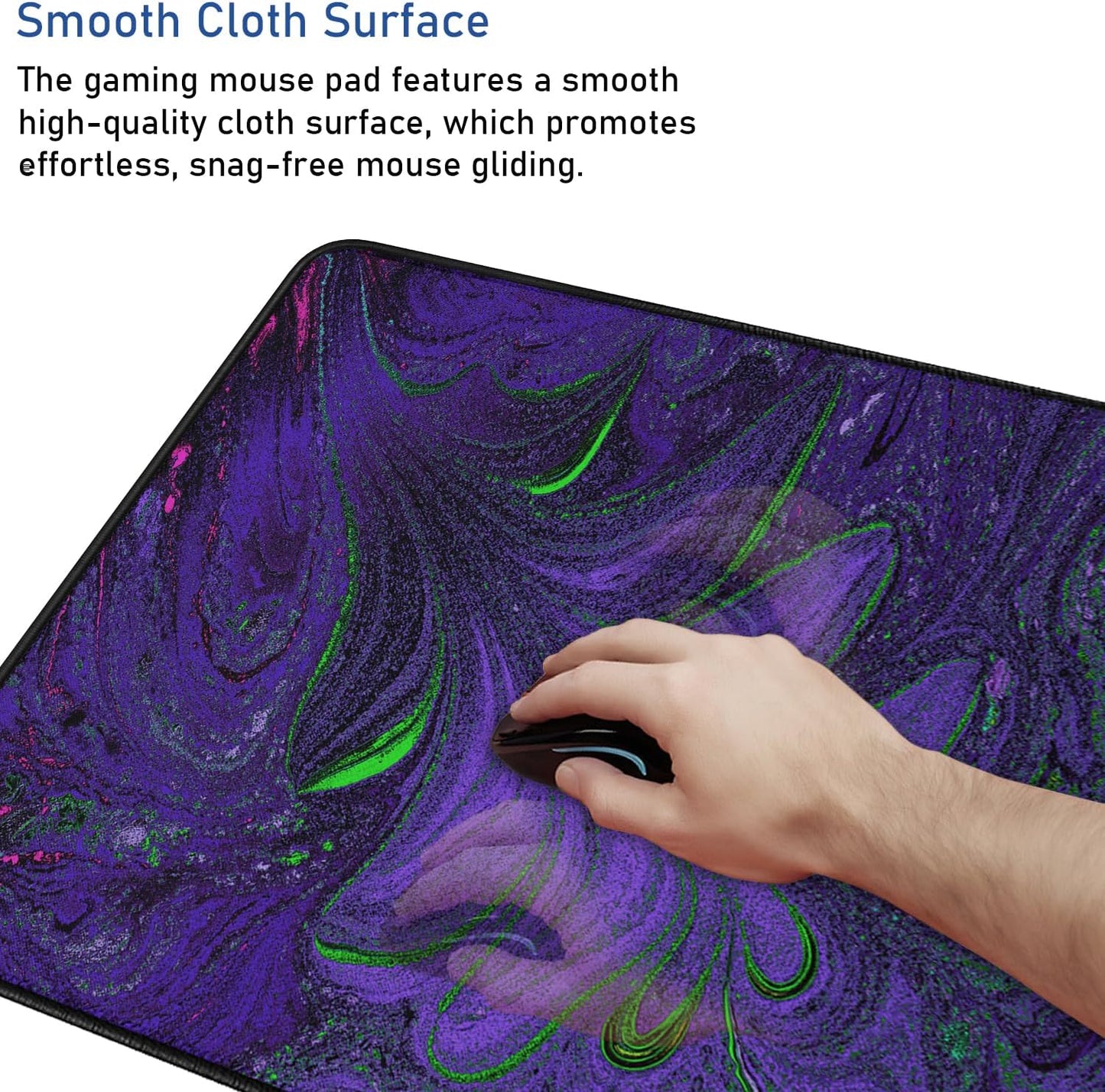 Large Extended Gaming Mouse Pad with Stitched Edges, (31.5X15.7In) Durable Non-Slip Natural Rubber Base, Waterproof Computer Keyboard Pad Mat for Esports Pros/Gamer/Desktop/Office/Home-Black