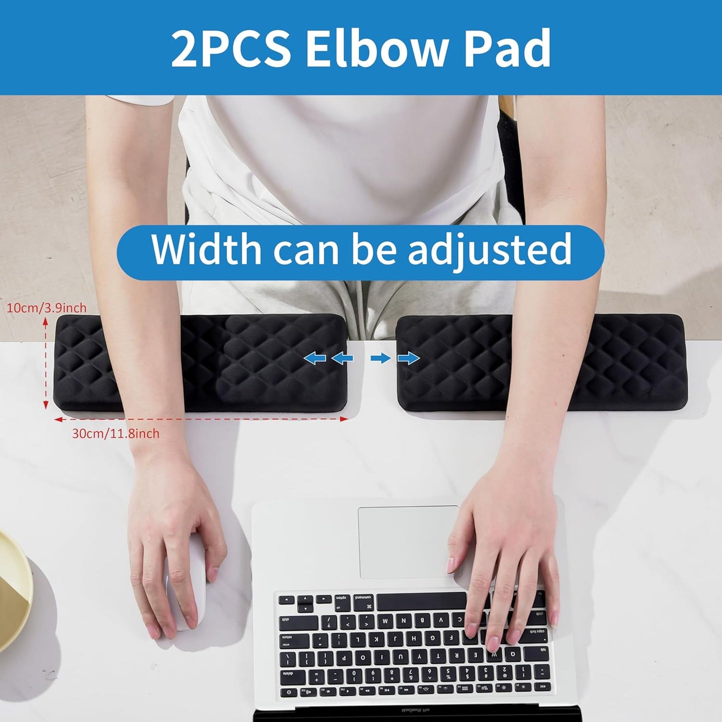 MEKASS L-Shaped Desk Wrist Rest Elbow, Forearm & Wrist Comfort Support for Table or Desk Edge, Non-Slip, Memory Foam Padding 2-Piece Set (Oval Black