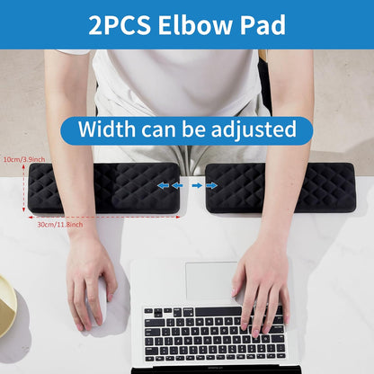 MEKASS L-Shaped Desk Wrist Rest Elbow, Forearm & Wrist Comfort Support for Table or Desk Edge, Non-Slip, Memory Foam Padding 2-Piece Set (Oval Black