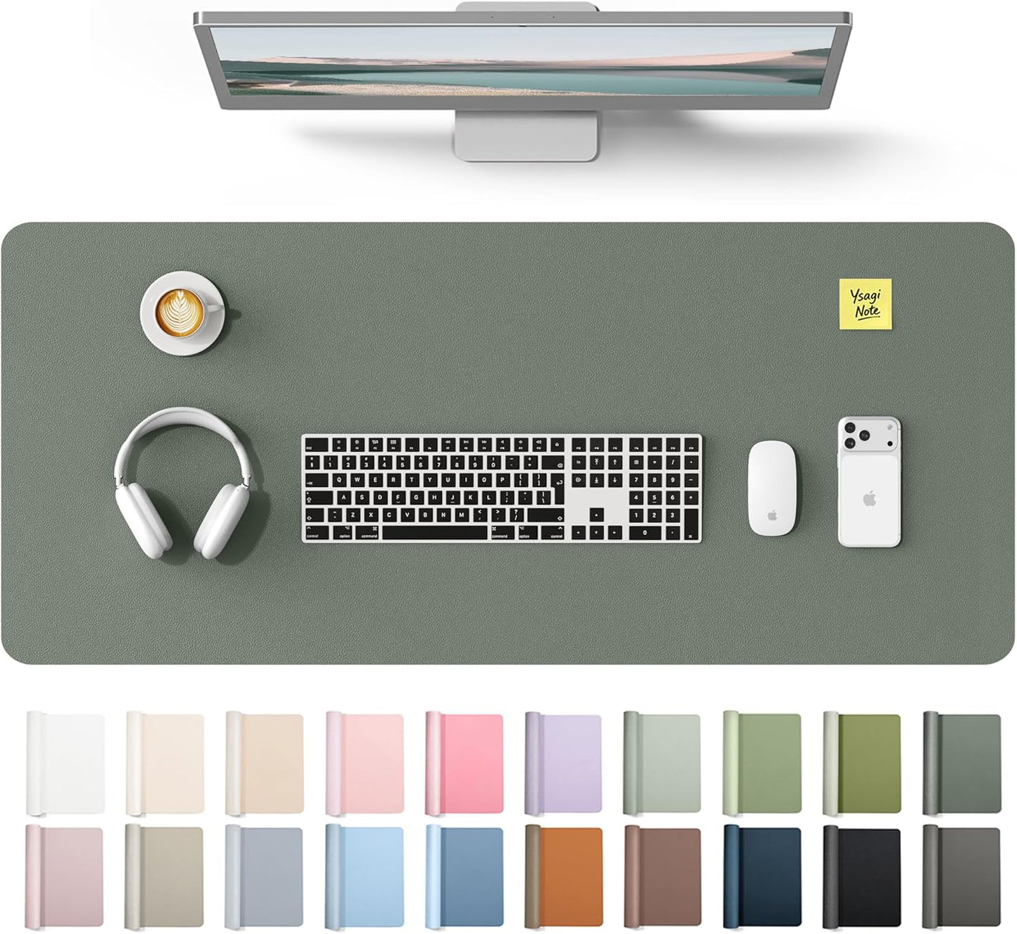 YSAGi Leather Desk Pad Protector, Office Desk Mat, Large Mouse Pad, Non-Slip PU Leather Desk Blotter, Waterproof Laptop Desk Writing Pad for Office and Home (23.6" x 13.8", Eggshell) - Colors B