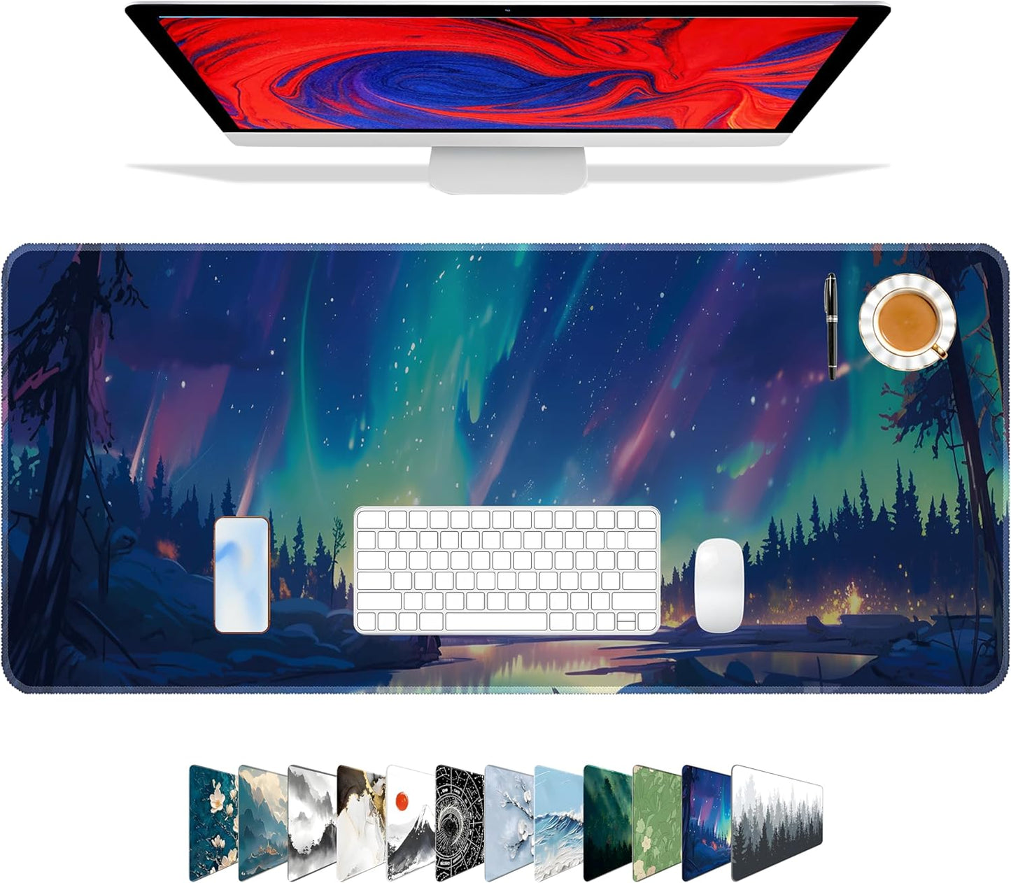 Galdas Mouse Pad For Gaming,Forest Background Pattern XXL XL Large Mouse Mat Long Extended MousePad Desk Mat Non-Slip Rubber Mice Pads Stitched Edges Thin (31.5 x 11.8 x 0.12 Inches) Tree