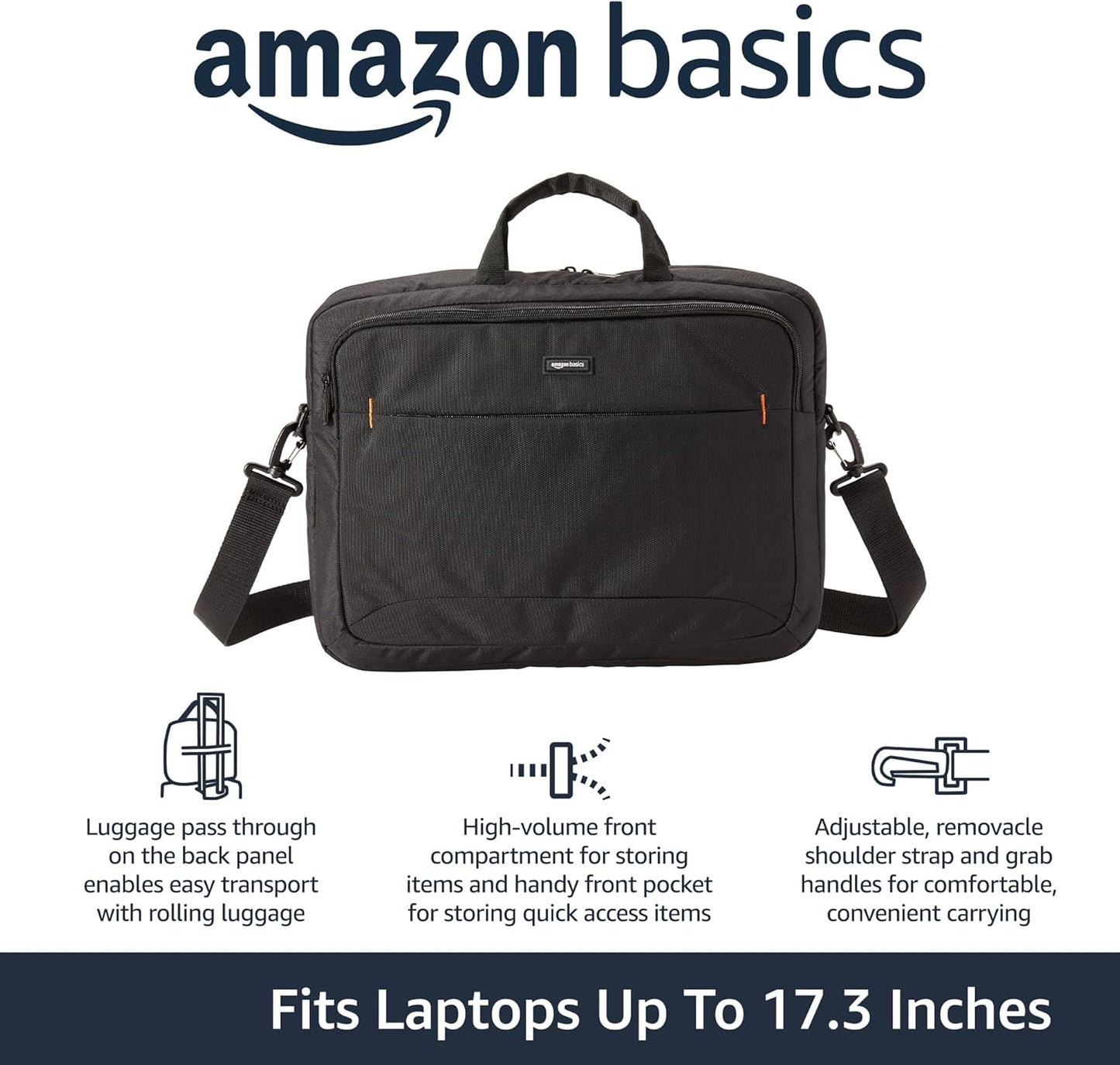 Amazon Basics Laptop Tablet Carrying Case with Shoulder Strap and Grab Handles, 14-inch, Black, Compartments for Storage