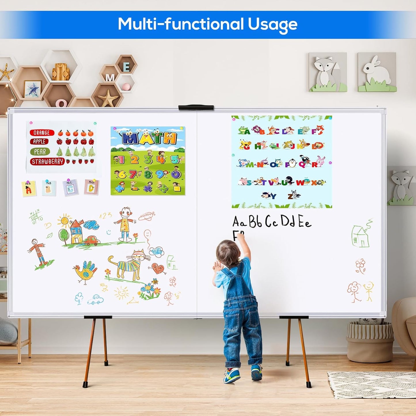 Magnetic White Board Dry Erase Board for Wall，72" x 40" Wall-Mounted Aluminum Frame Marker Board, Foldable Portable Whiteboard with a Long Pen Tray for School, Classroom, Office & Home