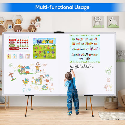 Magnetic White Board Dry Erase Board for Wall，72" x 40" Wall-Mounted Aluminum Frame Marker Board, Foldable Portable Whiteboard with a Long Pen Tray for School, Classroom, Office & Home