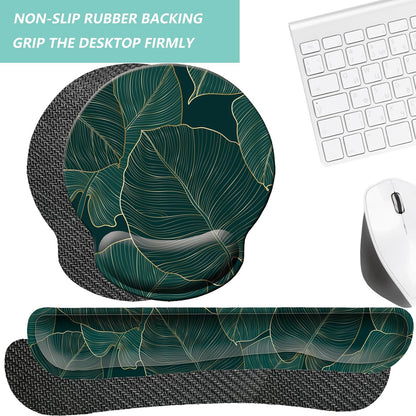 Keyboard Wrist Rest Pad Mouse Pad with Wrist Support Set of 3, Mousepad with Non-Slip Rubber Base, Ergonomic Memory Foam Mouse Wrist Cushion Support for Home Office Laptop Computer Gaming, Forest