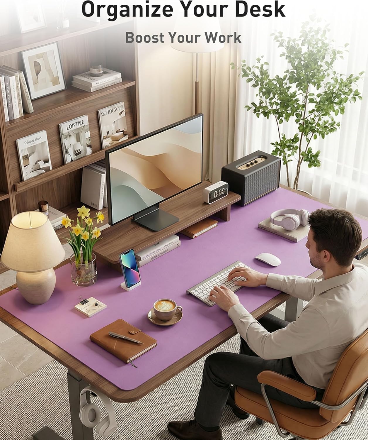 Aothia Non-Slip PU Leather Waterproof Laptop Desk Pad Protector, Blotter Mat, Writing and Mouse Pad for Office & Home, Beige, 23.6" x 13.7" - Colors B