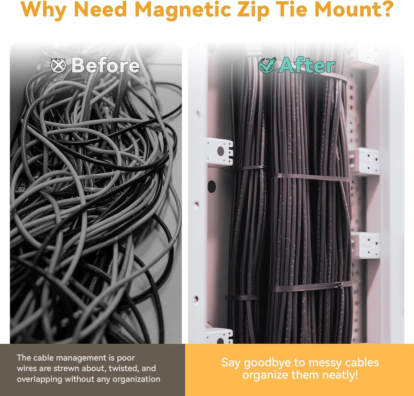 110 Pcs Magnetic Zip Tie Mount Base 26lbs Strong Magnetic Zip Tie Holder Multipurpose Magnet Cable Tie Clips Holder Wire Management Clips for Home Office Marine Electrical Wiring Organization Black
