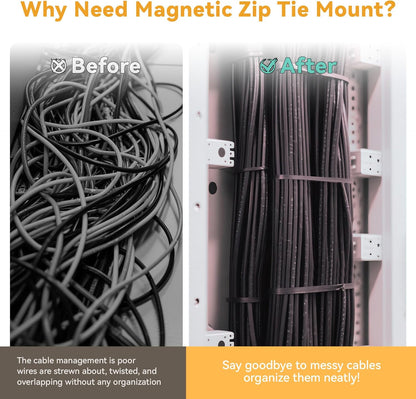 110 Pcs Magnetic Zip Tie Mount Base 26lbs Strong Magnetic Zip Tie Holder Multipurpose Magnet Cable Tie Clips Holder Wire Management Clips for Home Office Marine Electrical Wiring Organization Black