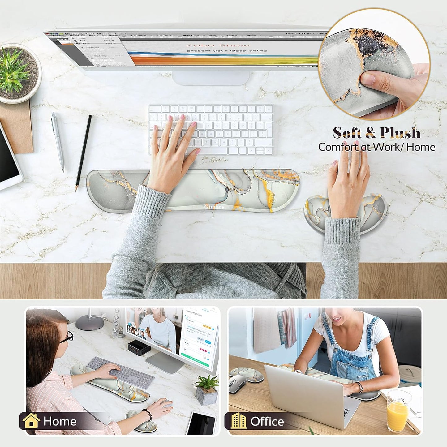 Gimars Upgrade Enlarge Silky and Superfine Fabric Gel Memory Foam Keyboard Wrist Rest Set, Ergonomic Keyboard Mouse Wrist Support for Typing Pain Relief, Comfort for Office, Gaming, Computer, Black