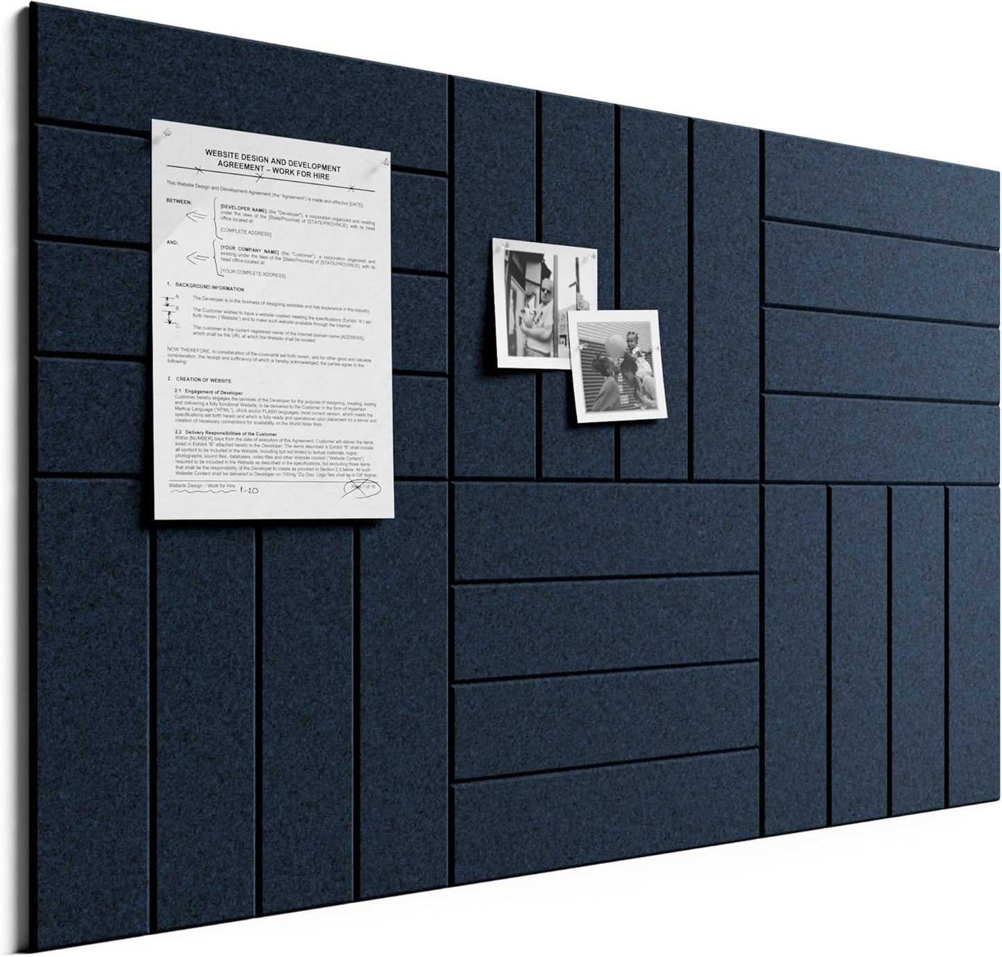 Bumusty Large Cork Board Alternative-48 x 36" Felt Bulletin Board Tiles, with 30 Pushpins, 70 Adhesive Tabs, Bold-Stripe 12-Pack, Cork Boards for Office Push Pin Board Felt Board-Carbon Blue