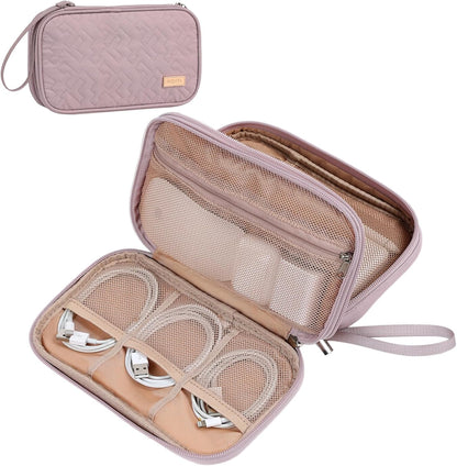 NISHEL Travel Cord Organizer Case, Double Layers Tech Electronic Bag, Essentials for Charger, Cable, Phone, Flash drive, Medium, Pink