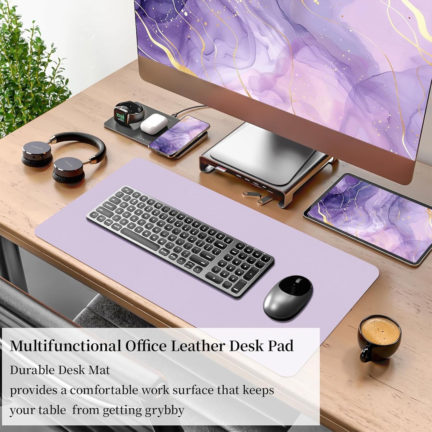 Bloss Leather Desk Pad and Keyboard Wrist Rest, Large Mouse Pad + Keyboard Pad+Mouse Wrist Support, Non-Slip Desk Mat Protector for Office, Home(31.5×15.7 Inches,Beige) - Colors A