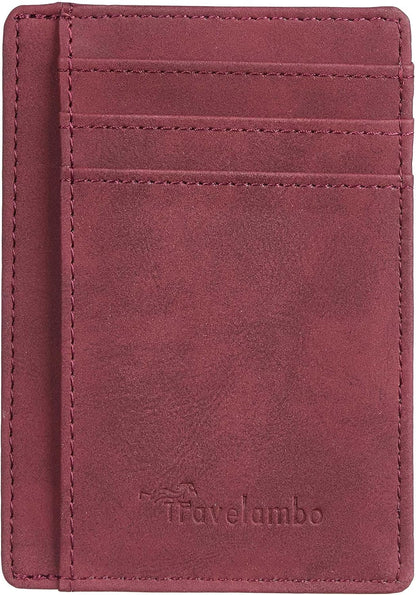 Travelambo Slim Wallet Front Pocket Minimalist Leather RFID Blocking Medium Size