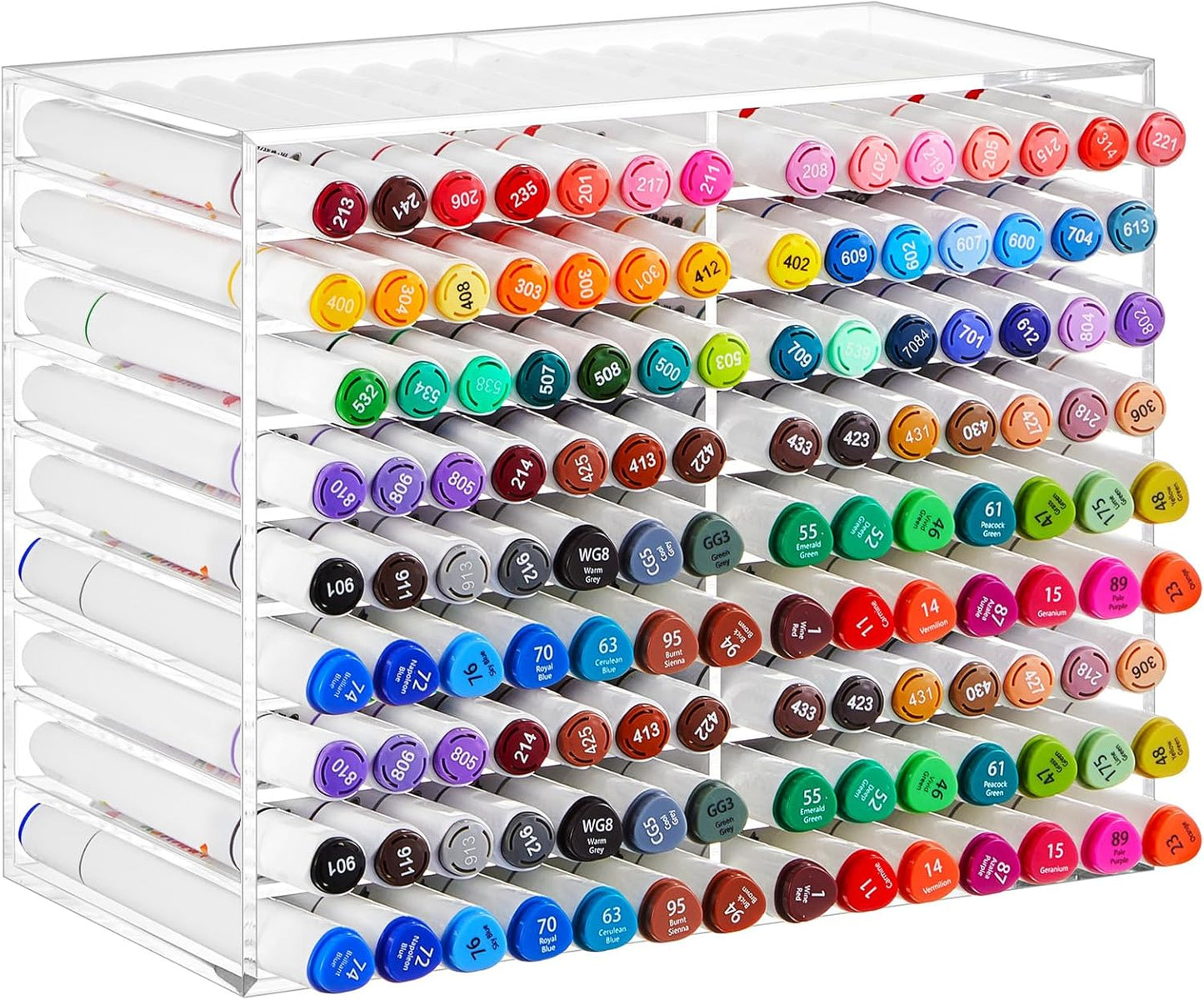 MotiMind Acrylic Marker Organizer for 189 Marker, Large Art Pencil Holder Storage Rack for Desk, Pens Art Brushes Display Stand with 27 Compartments for Desktop, Office (clear, 189 Capacity)