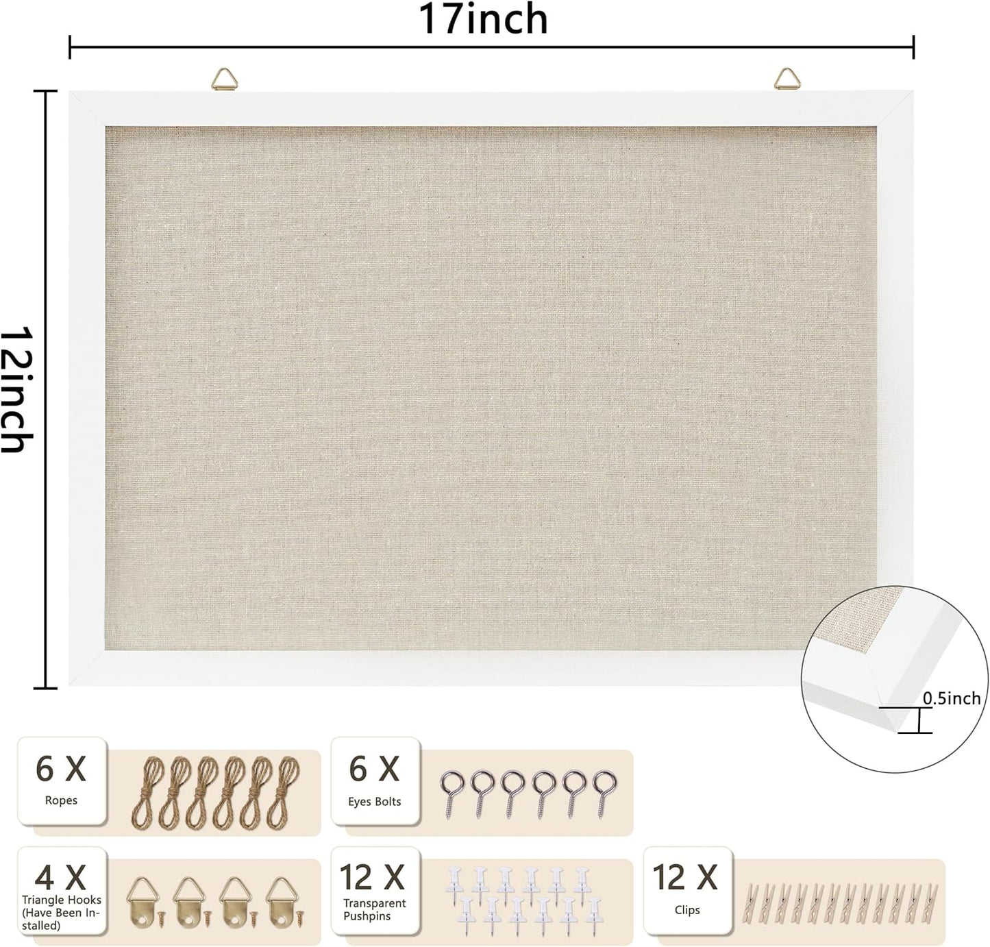 DAHAPYBOO Cork Board with Linen White,Bulletin Board 17"x12" Hanging Corkboards for Office Home School Message Board or Vision Board Decoration.