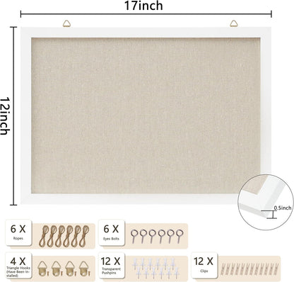 DAHAPYBOO Cork Board with Linen White,Bulletin Board 17"x12" Hanging Corkboards for Office Home School Message Board or Vision Board Decoration.