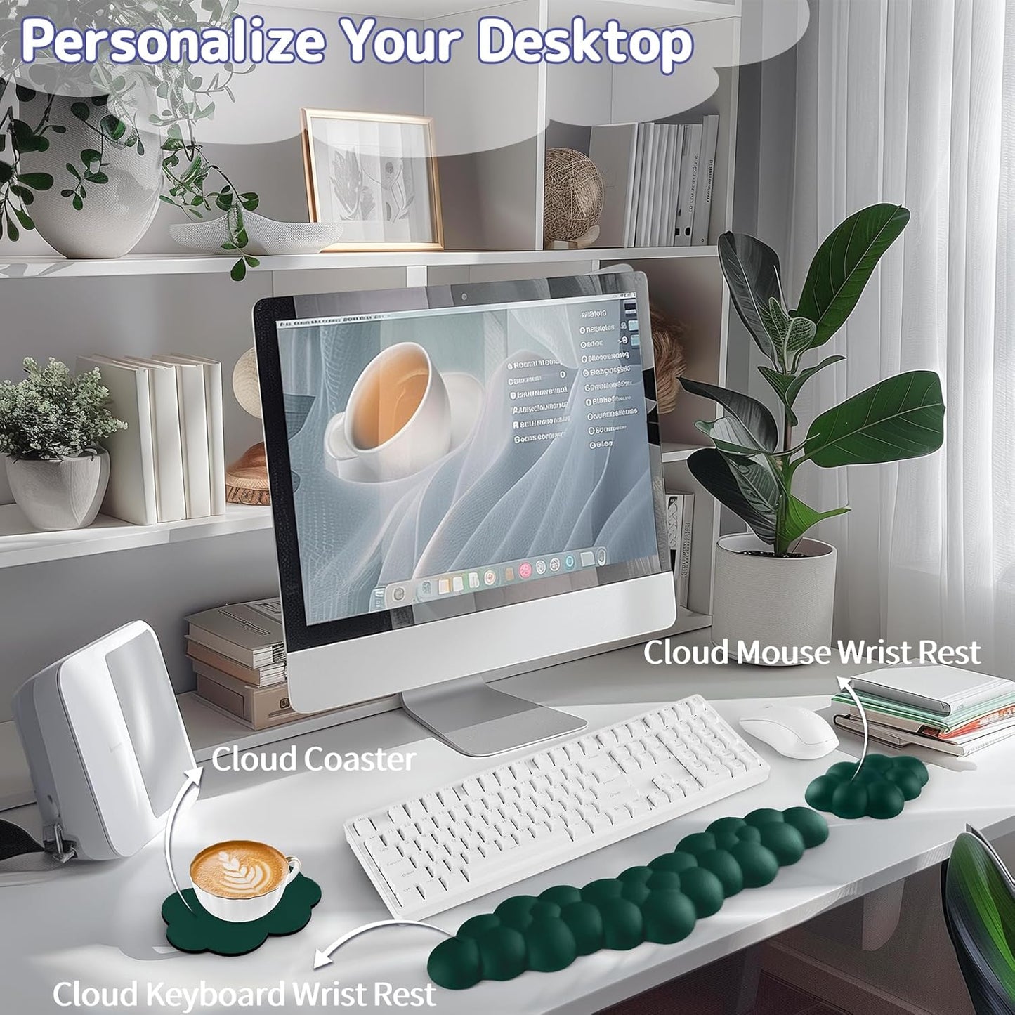 Sushret Cloud Wrist Rest for Keyboard and Mouse, Memory Foam PU Leather Keyboard Wrist Rest with Ergonomic Support, Non-Slip Base, Cute Arm Rest Pad & Palm Cushion, Office Desk Accessory, Purple