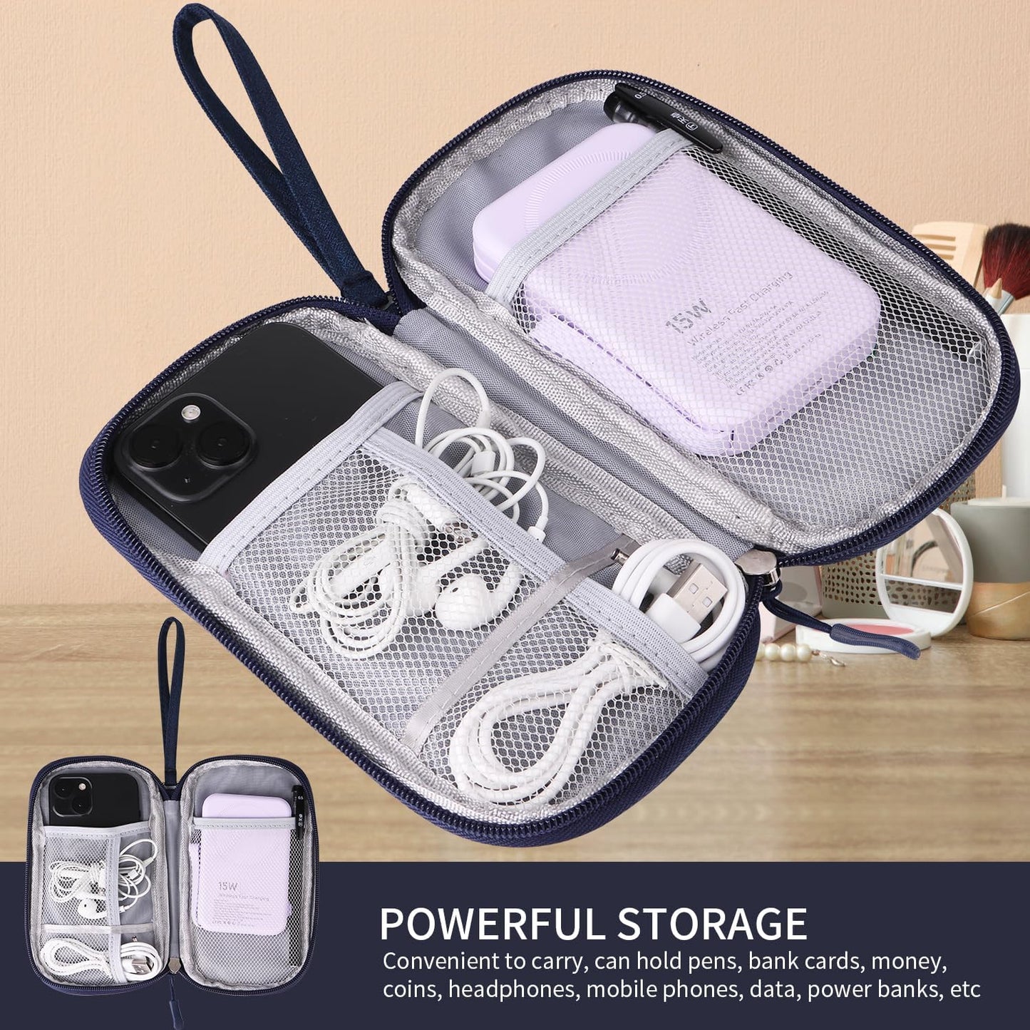 Universal Cable Organizer - Electronics Accessories Bag for Charger, Phone, Memory Cards & Travel Gadgets (Black)
