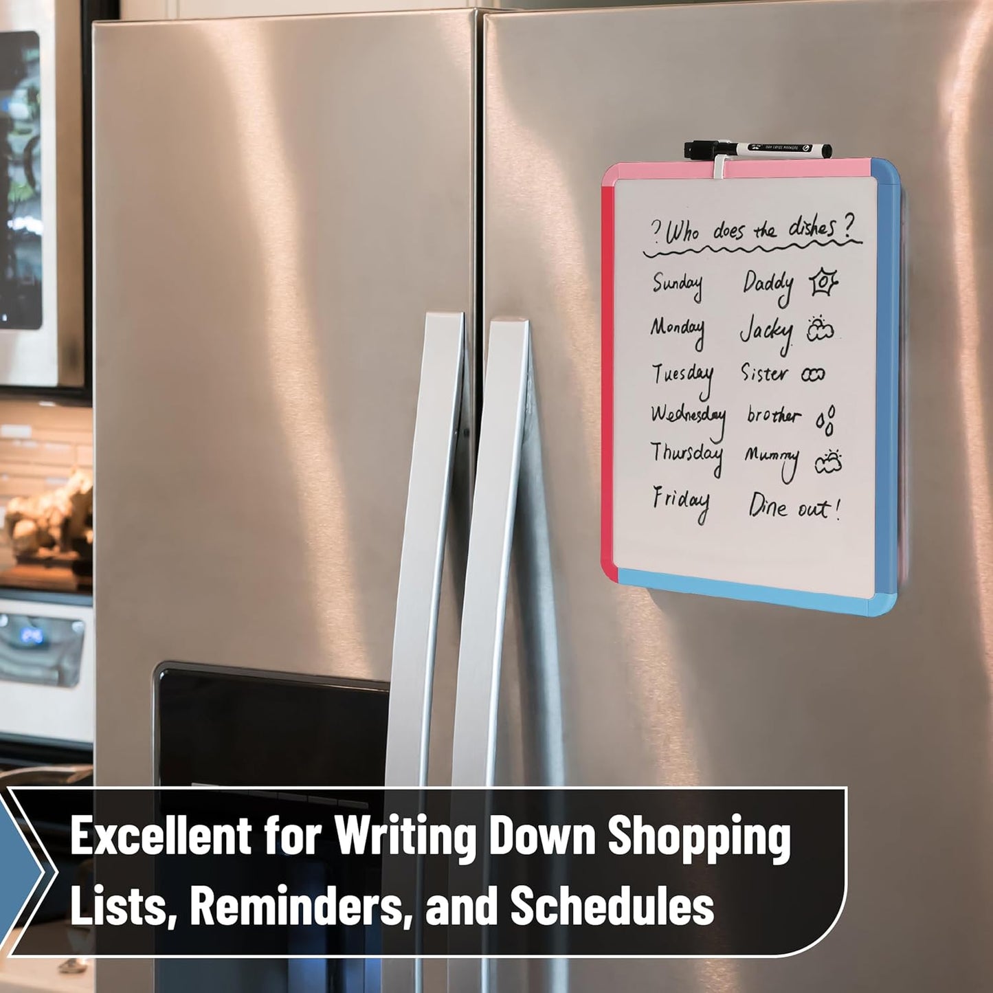 Mr. Pen- Dry Erase Board, 14” x 11” with a Black Dry Erase Marker, White Frame, Small Mini White Board for Students, Fridge, Wall, Locker, Includes Double Sided Tapes