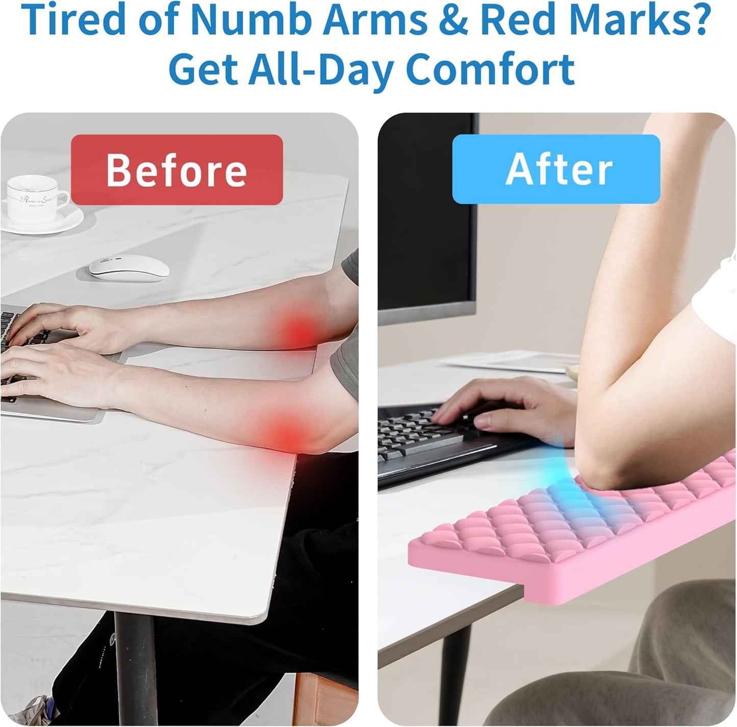 MEKASS L-Shaped Desk Wrist Rest Elbow, Forearm & Wrist Comfort Support for Table or Desk Edge, Non-Slip, Memory Foam Padding 2-Piece Set (Oval Black