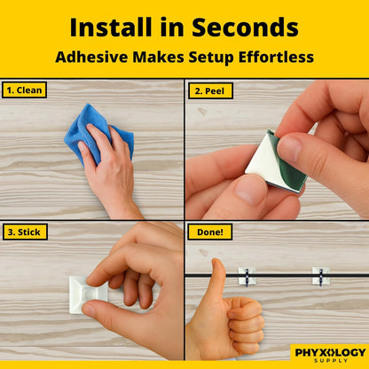 Large, Premium Zip Tie Adhesive-Backed Mounts 100 Pk by Phyxology Supply. Pro-Grade, UV White Cable Tie Bases: 1.1 in x 1.1 in. Screw-Hole Anchor Point Gives High-Strength Durability for Long-Term Use