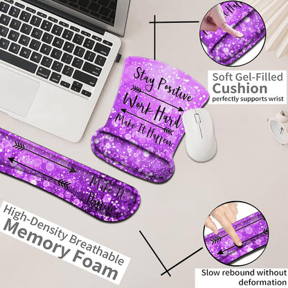 Mouse Pad with Wrist Support, Ergonomic Gel Mouse Pad Beautiful Flowers,Non-Slip Durable, Memory Foam Keyboard Wrist Rest, Suitable for Office Typing Games, Pink Hyacinths on Wood Panel