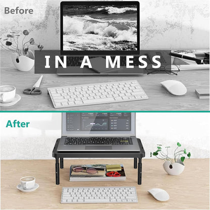 WALI Monitor Stand Riser with Drawer and 2 Pen Holders, Desk Organizers and Accessories for Computer, Printer, Laptop Stand for Home Office Supplies, (PTT004-B), 1 Pack, Black