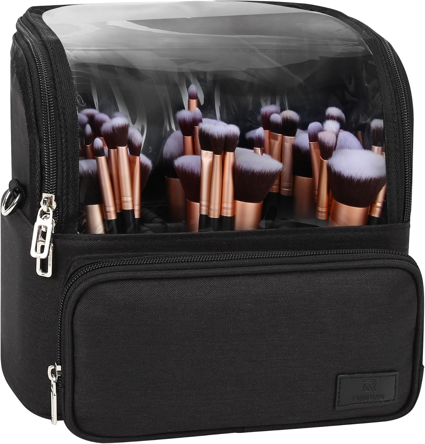Makeup Brush Bag, Makeup Brush Holder Travel Stand-up Makeup Cup Large Makeup Brush Organizer Case Professional Cosmetic Bag Artist Storage Bag with Adjustable Divider (Large, Black)