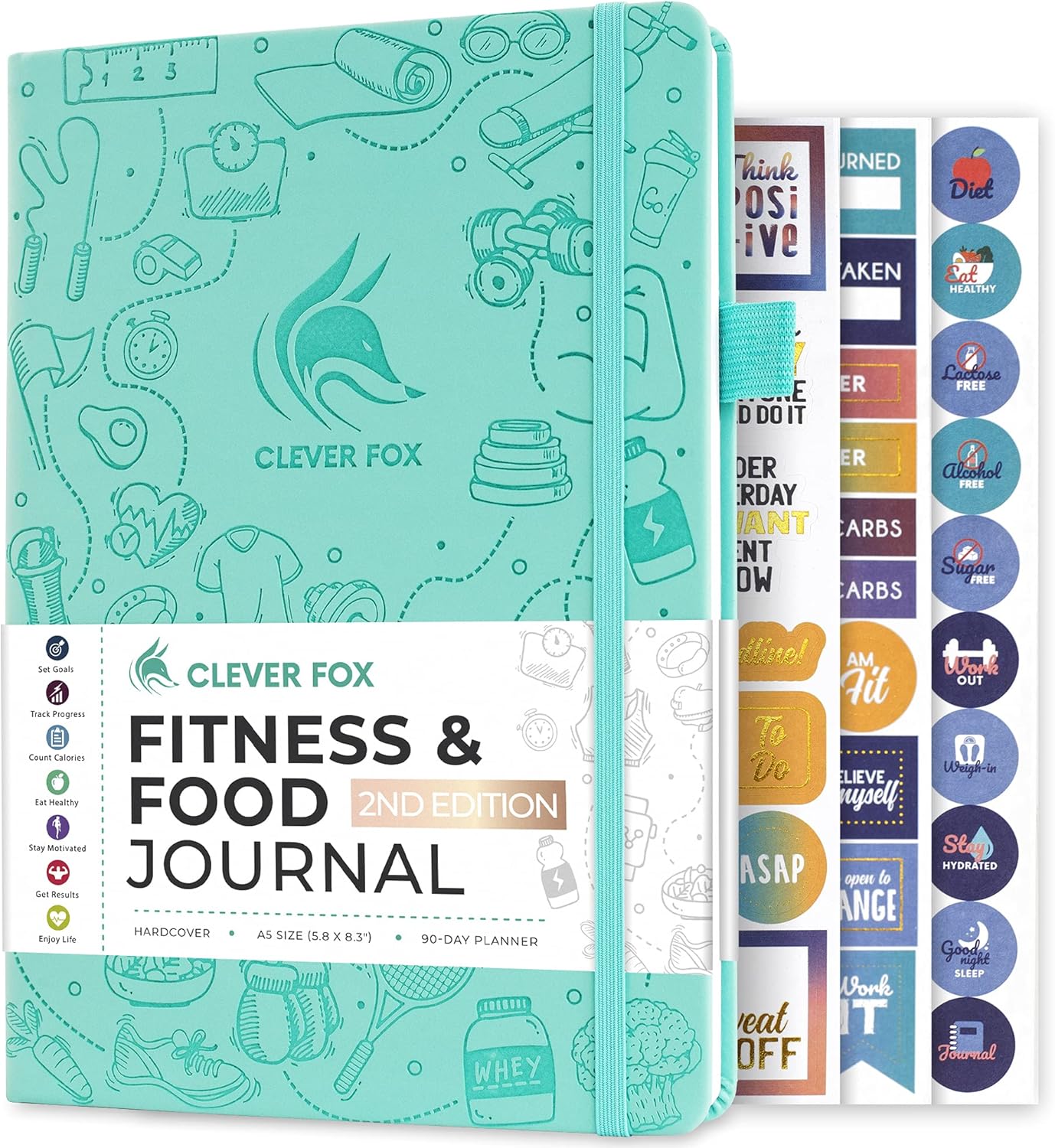 Clever Fox Fitness & Food Journal – Nutrition & Workout Planner for Women & Men – Diet & Gym Exercise Log Book with Calendars, Diet & Training Trackers - Undated, A5 Size, Hardcover (Forest Green)