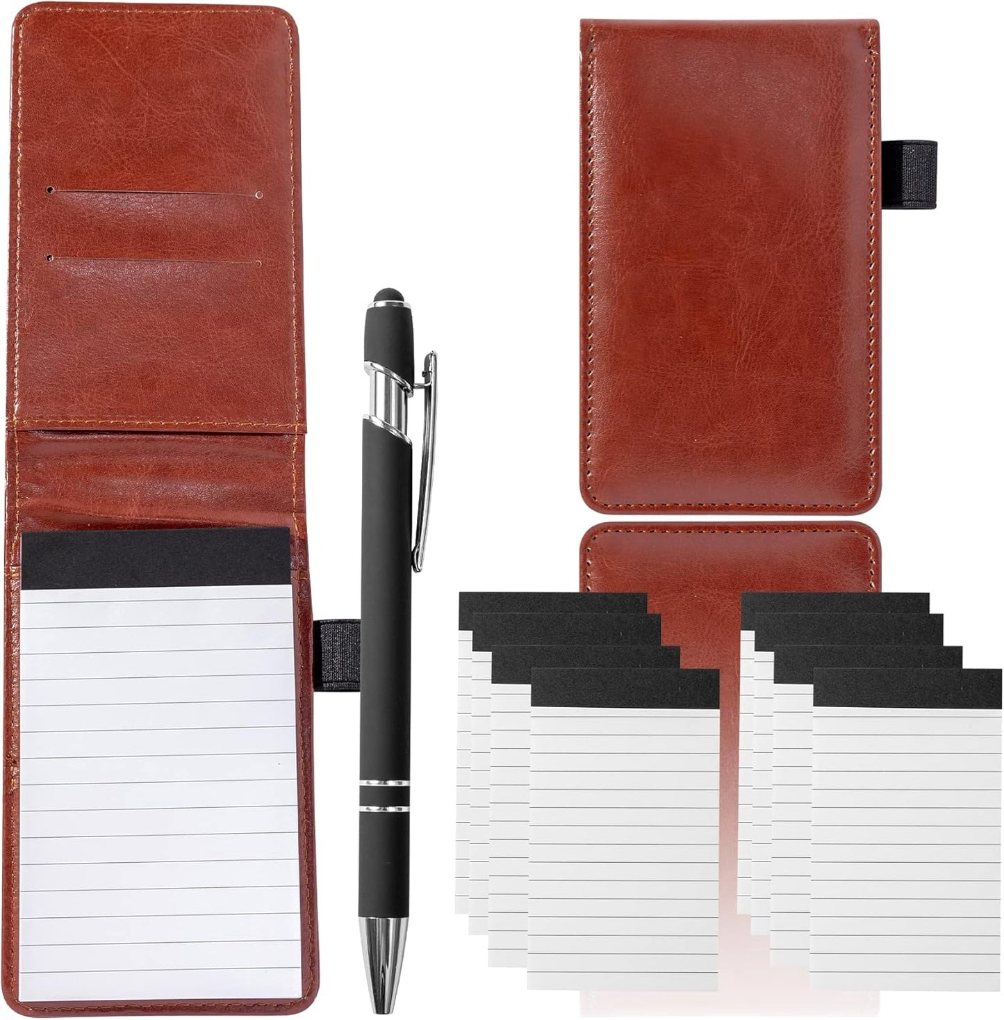 Camelmother 10 Pieces Small Notepad Holder Set Pocket Notebook 3 x 5 Inch with Pen