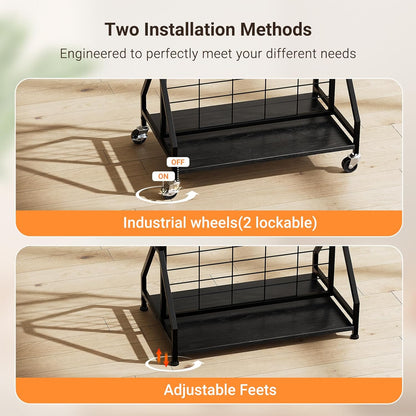 ELYKEN Foldable Grid Wall Panels 5.7' x 2' FT, Movable Wire Gridwall Display Rack with Wheels and Adjustable Foots, Retail Display Stand for Vendor with Storage (Rustic Brown)